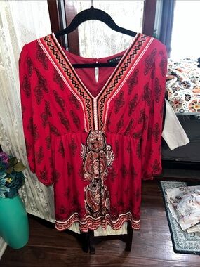 As U Wish Red Boho V-Neck Printed Dress